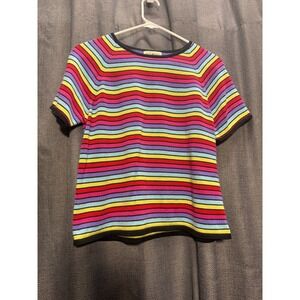White Stag Striped Knit Top Colorful Short Sleeve Crew Neck‎ Tee Medium